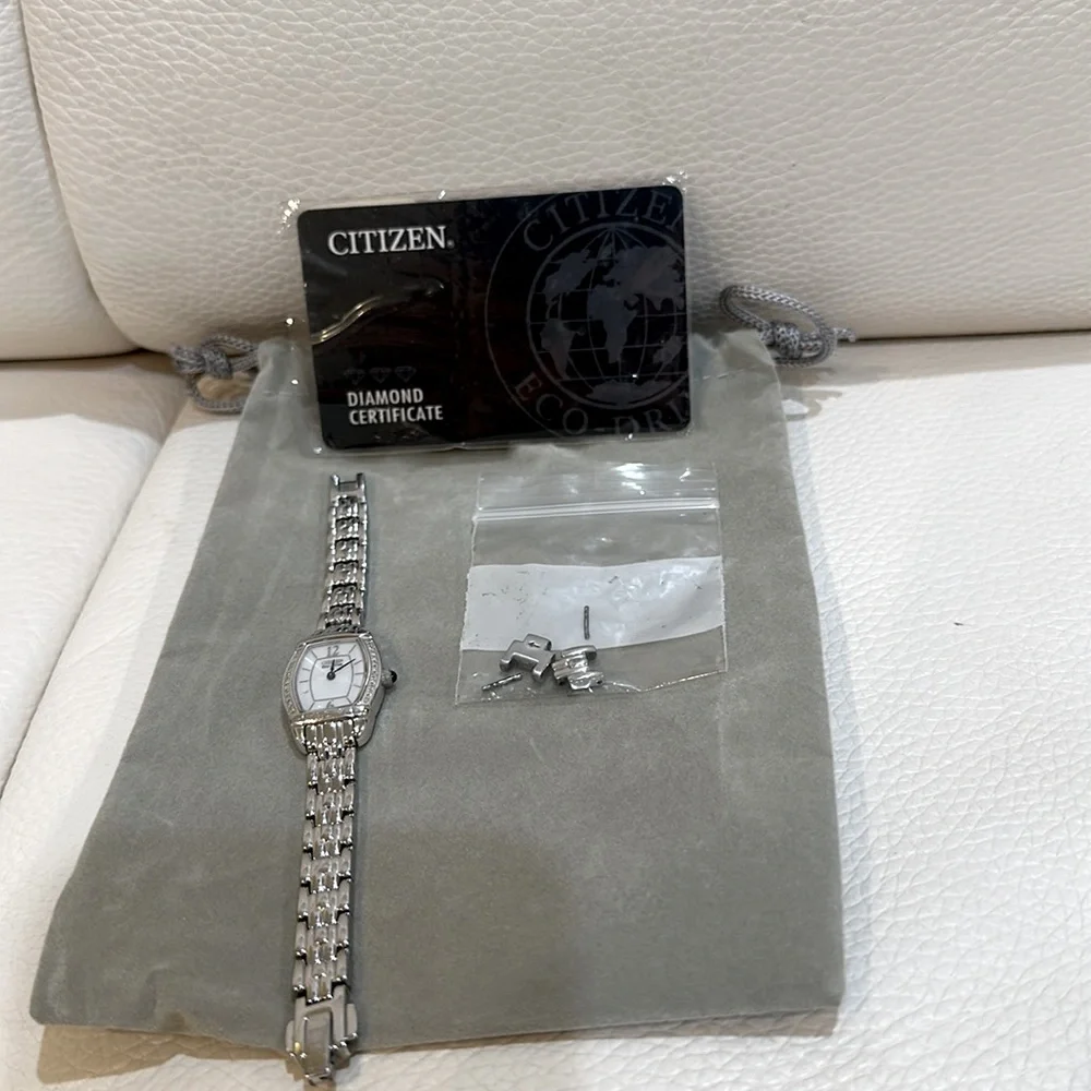 Citizen Women’s Natural Diamond Rectangle Wristwatch Model code: EW5413-50A